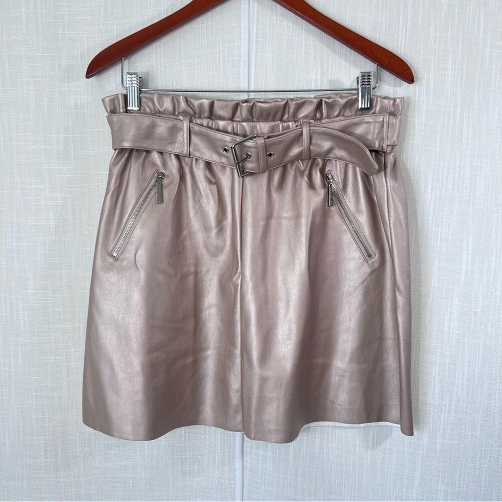 Marc New York NWT‎ Light Pink Metallic Faux Leather Belted Skirt Size S & M